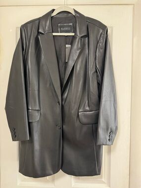 Eloquii Black Faux Leather Longline Blazer